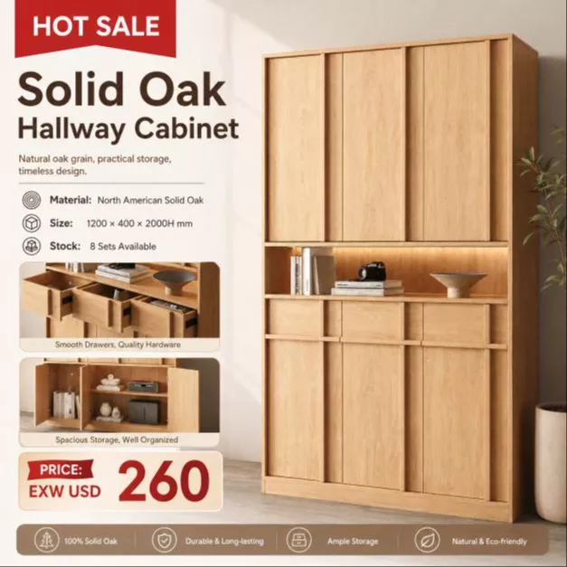 Solid Oak Hallway Storage Cabinet – Ready Stock