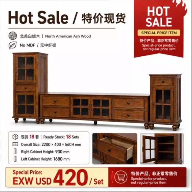 North American Ash Wood TV Cabinet Set – Special Price Ready Stock-260708