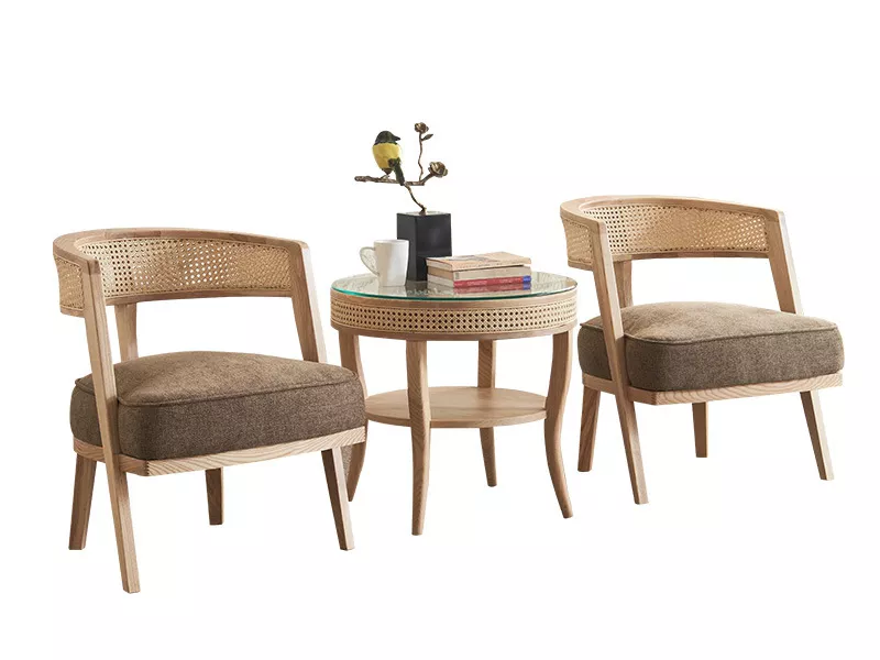 Hotel Armchair with Rattan Back and Fabric Seat-STLOU1222