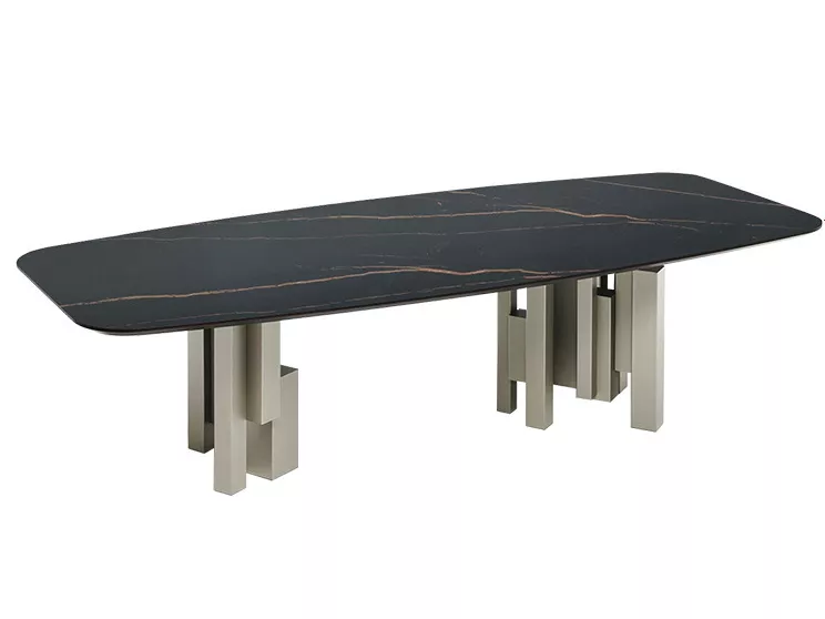 Hotel Black Marble Dining Table with Silver Block Base – STLTT570