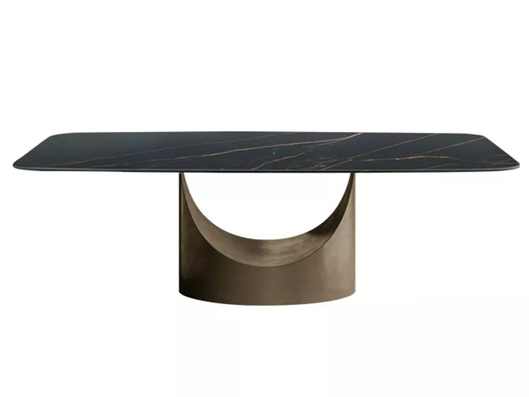 Hotel Black Rectangular Table with Curved Brass Base – STLTT583