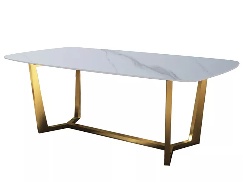 Hotel Ceramic Dining Table with Gold Geometric Frame – STLTT590