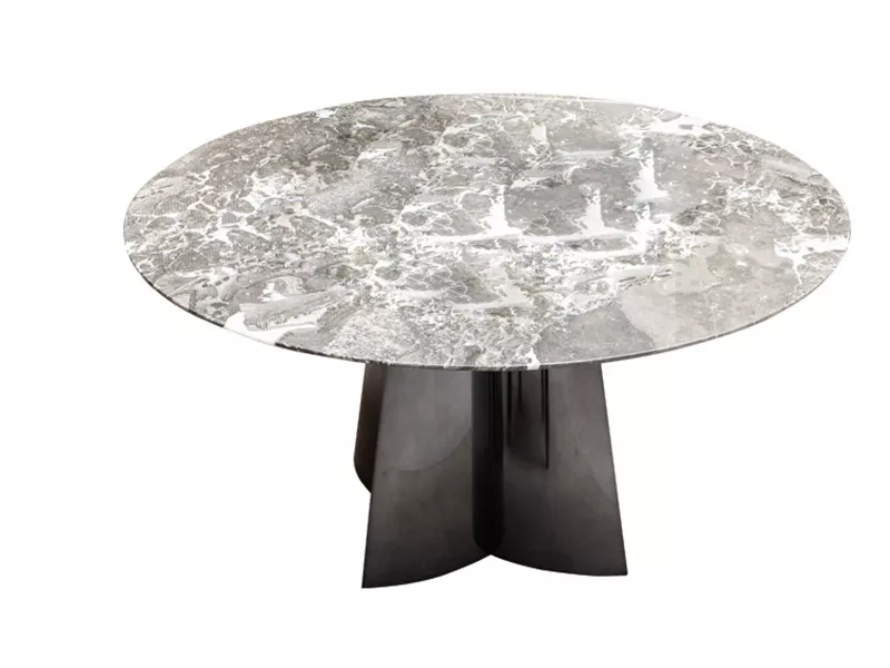 Hotel Lazy Susan Marble Dining Table with Brushed Pedestal – STLTT595