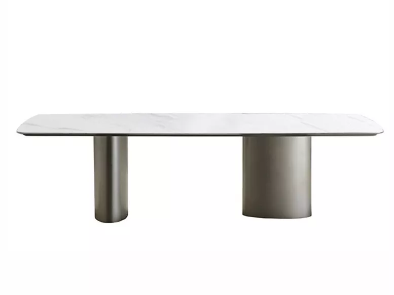 Hotel Marble Oval Table with Dual Pedestal Base – STLTT574