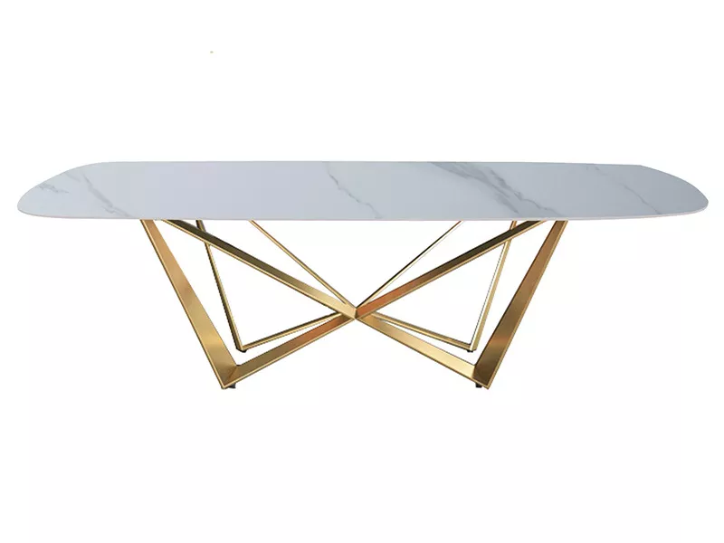 Hotel Marble Top Table with Geometric Gold Base – STLTT567