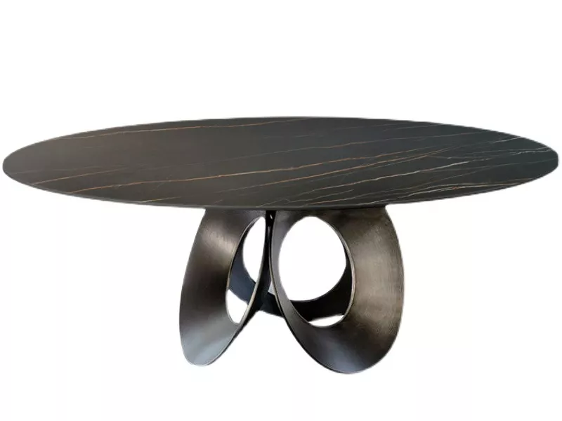 Hotel Oval Black Marble Table with Artistic Loop Base – STLTT579