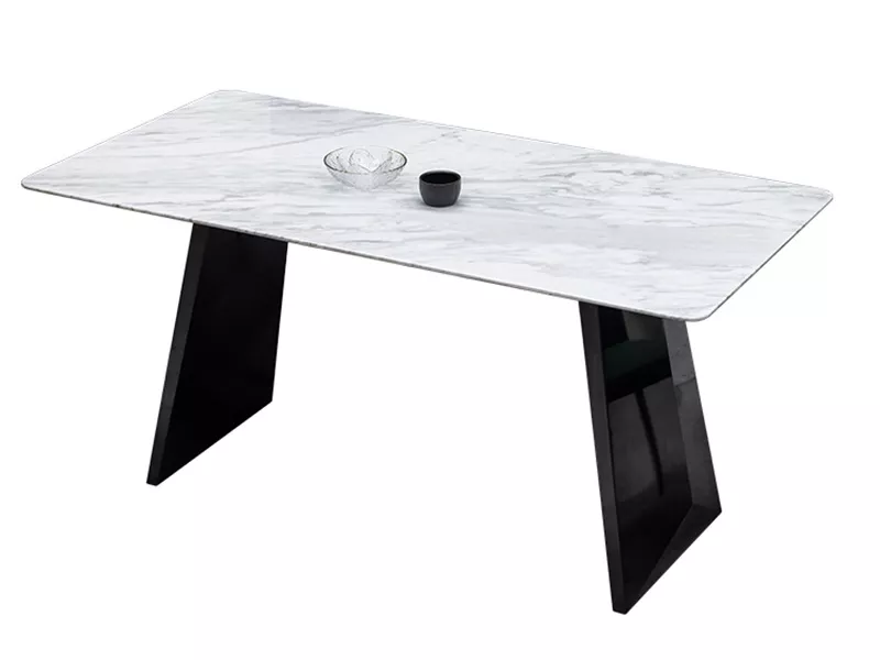Hotel Rectangular Marble Dining Table with Slanted Black Legs – STLTT599