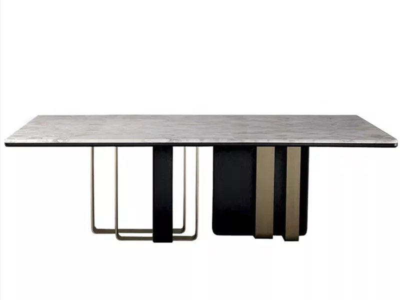 Hotel Rectangular Marble Dining Table with Wood and Brass Base – STLTT580