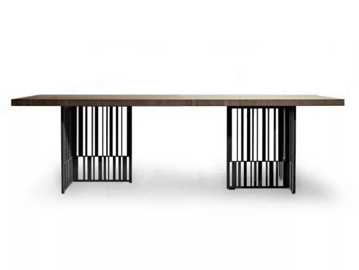 Hotel Rectangular Wood Table with Black Grid Base – STLTT566