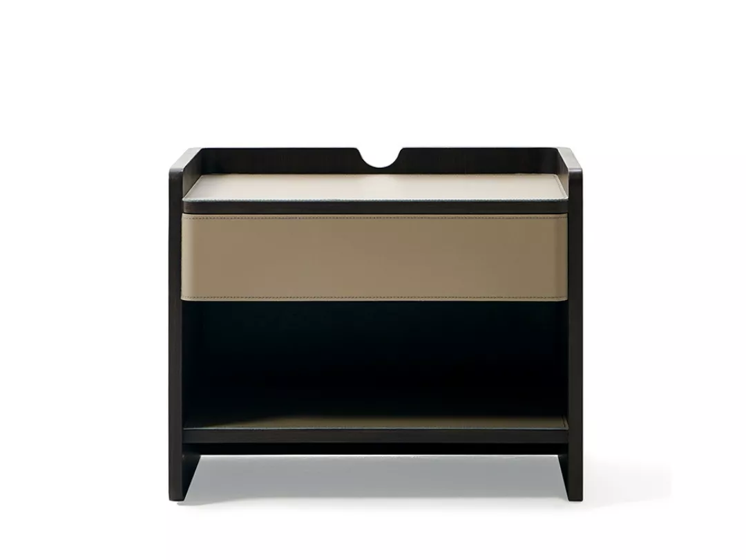 Leather-Trimmed Open-Shelf Night Table–STLNT6444
