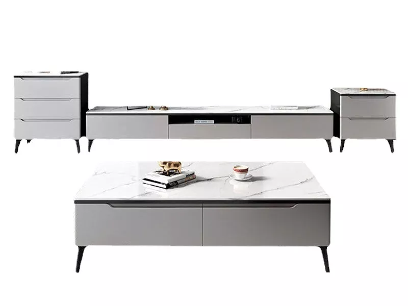 Marble-Topped Storage Coffee Table with Drawers–STLTT845