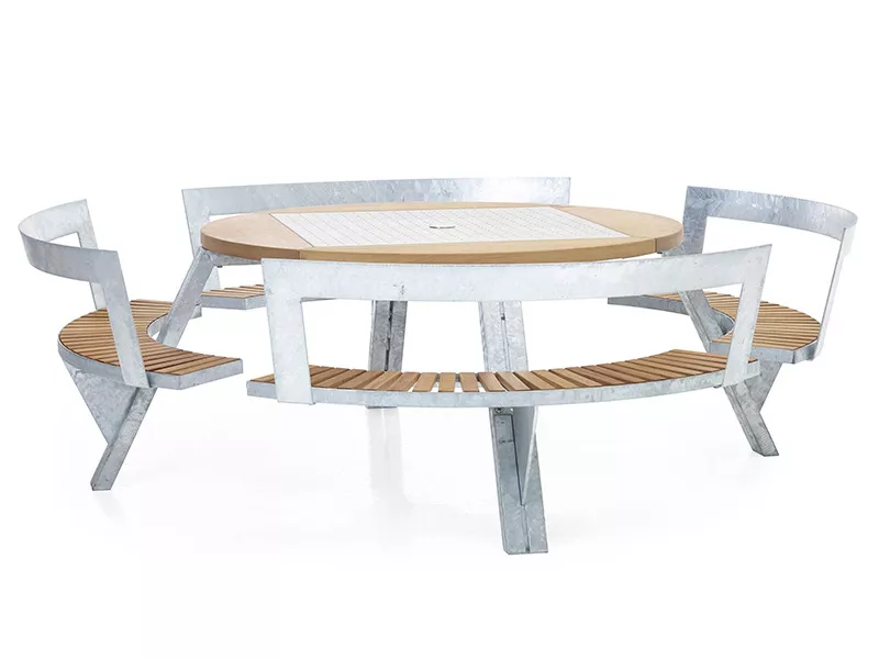 Modern Outdoor Round Table and Bench Set – STLOC693