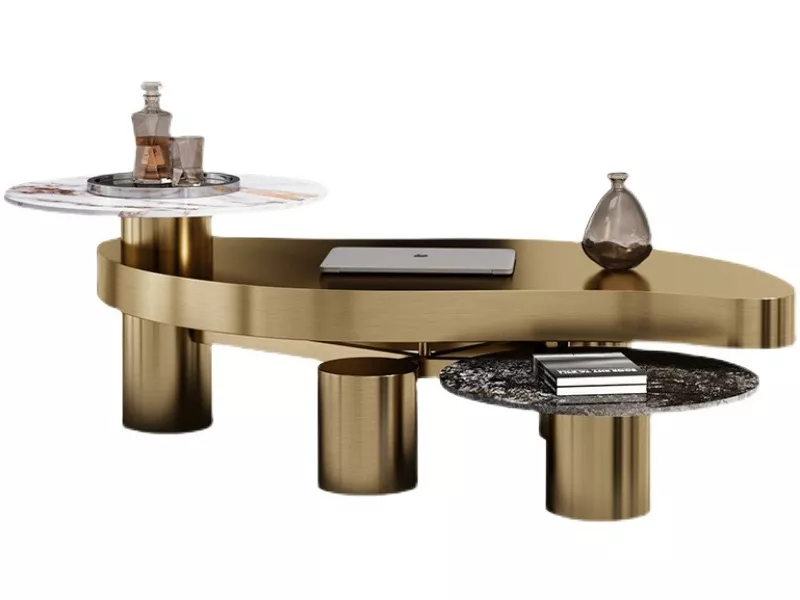 Multi-Tiered Brass and Marble Coffee Table–STLTT823