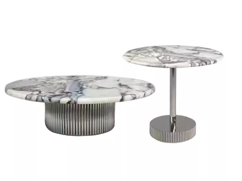Round Fluted Marble Coffee Table Set–STLTT821