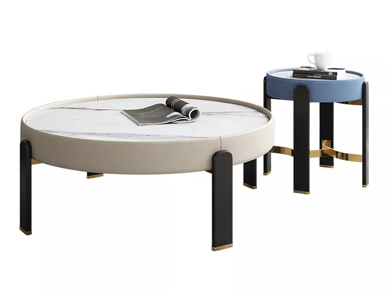 Round Leather-Edged Marble Nesting Tables–STLTT828