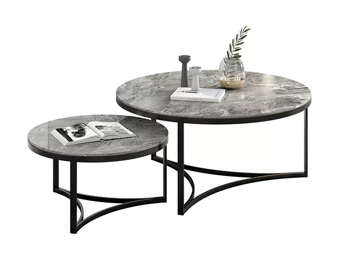 Round Marble Nesting Coffee Table with Curved Base–STLTT814