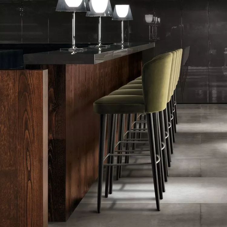 olive green velvet hotel bar stool STLOU1241 front view