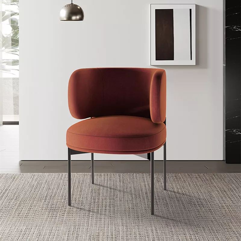 rust velvet wraparound hotel lounge chair STLOU1263 front view rust velvet wraparound hotel lounge chair STLOU1263 front view