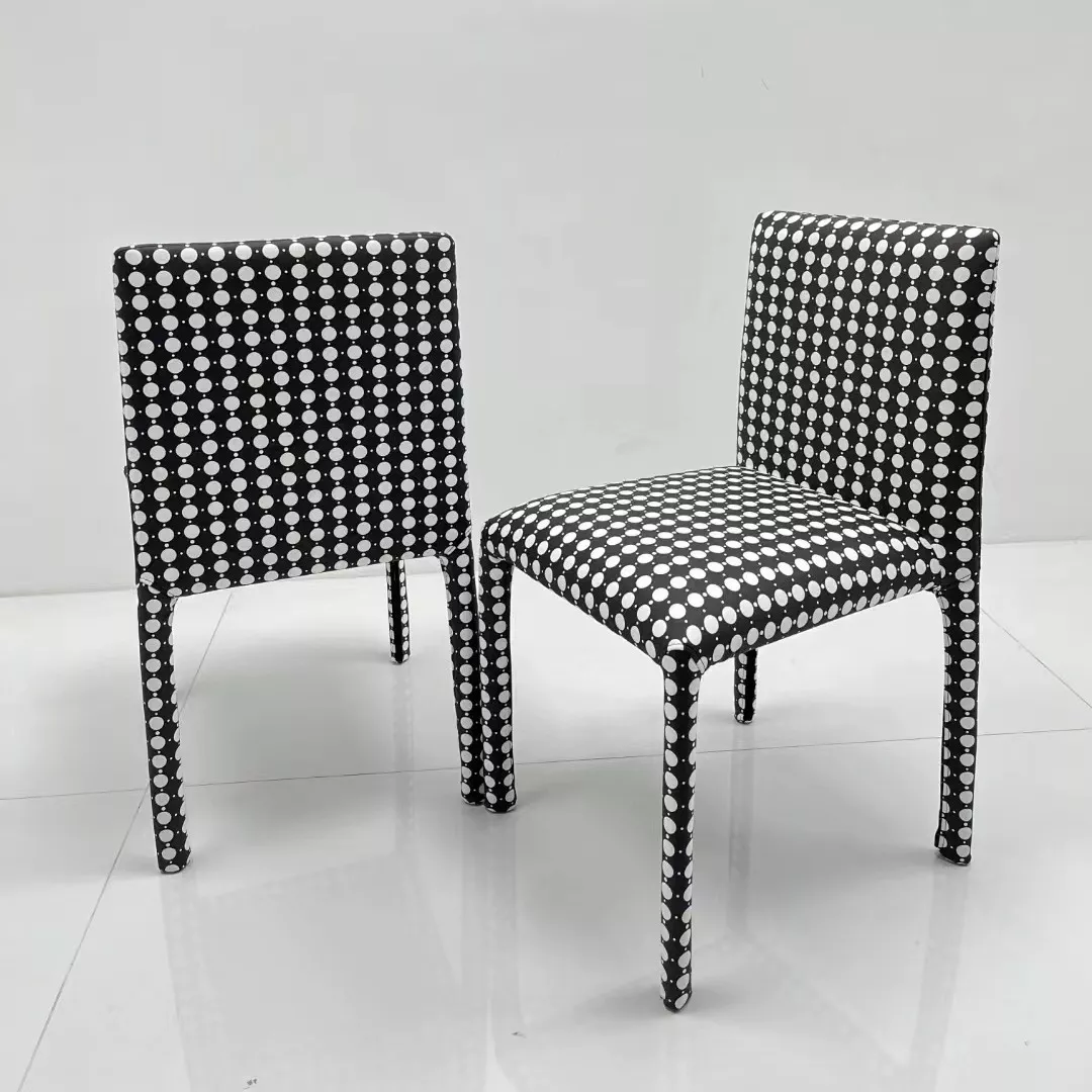 Polka dot dining chair front view Polka dot fabric dining chair front view