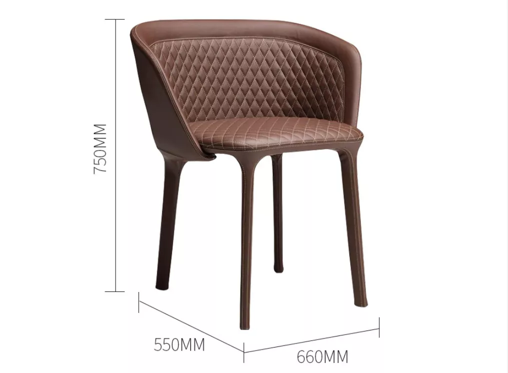 Brown hotel dining chair side view Fully upholstered brown hotel dining chair side view
