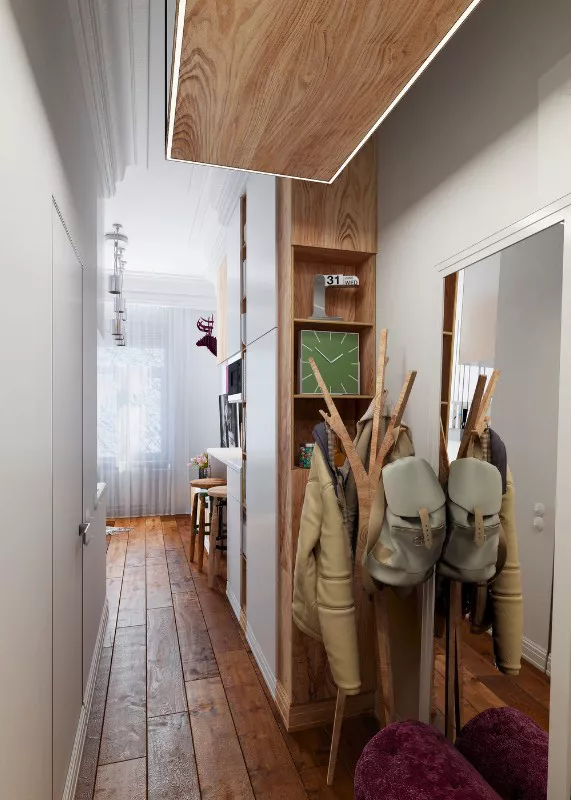 narrow serviced studio kitchen and bar counter