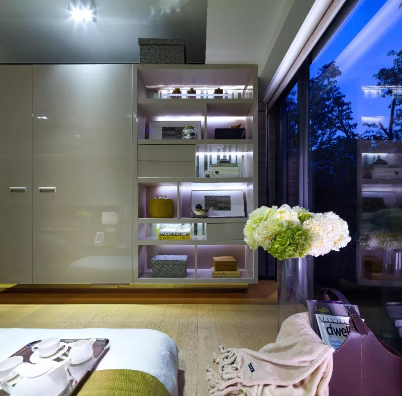 raised bedroom platform and storage for apartment hotel