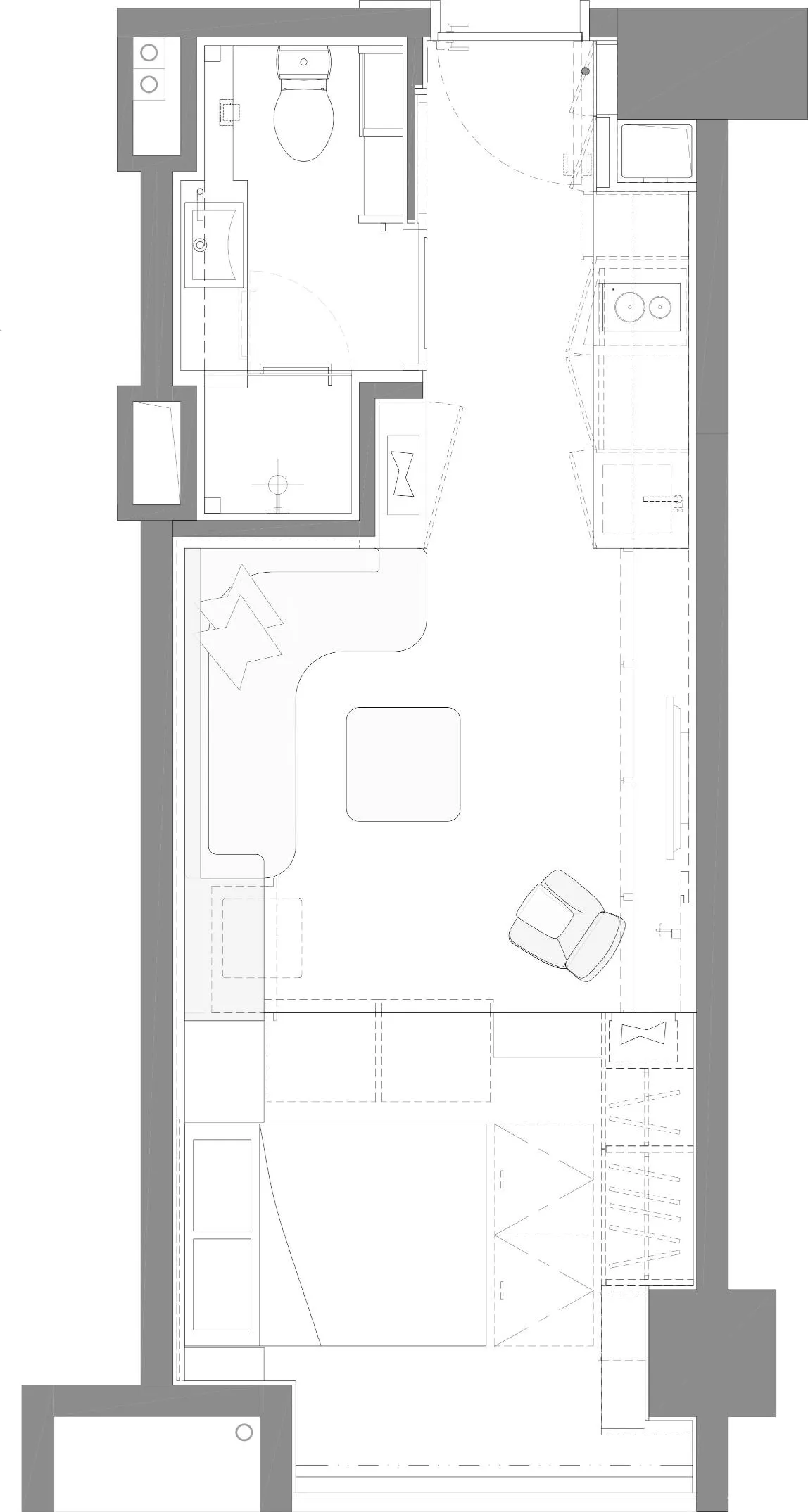 integrated apartment kitchen cabinets and laundry zone