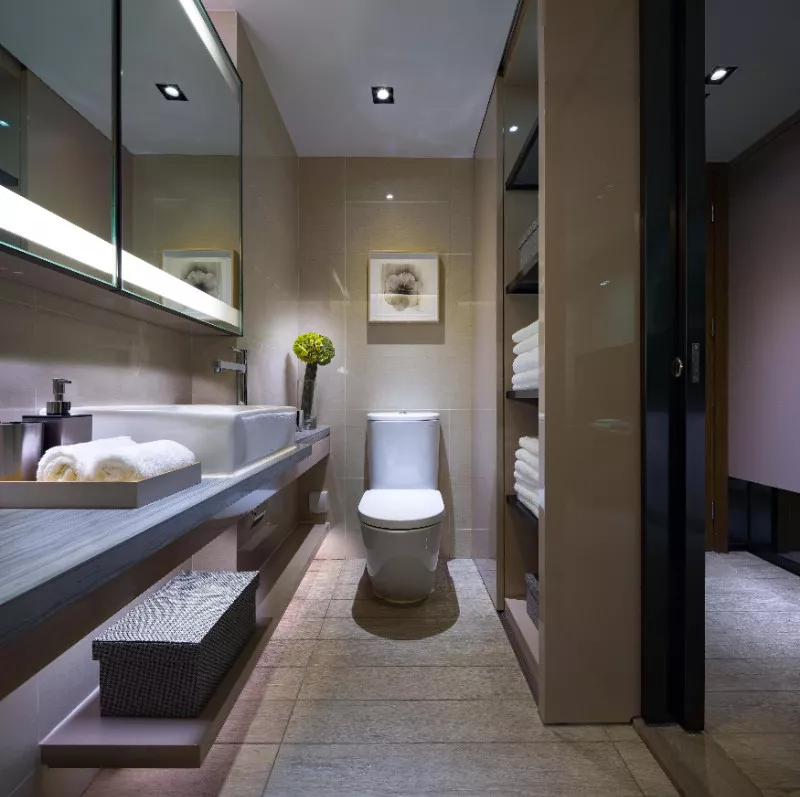 bathroom mirror cabinet and towel shelving for long stay