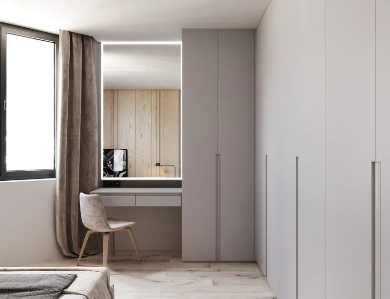custom wardrobe and writing desk for apartment bedroom