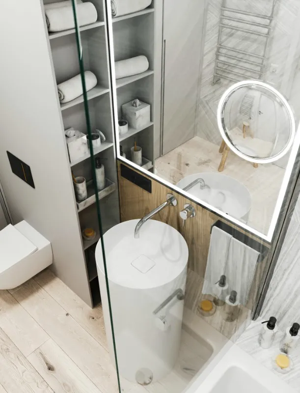 compact bathroom cabinet and vanity for standard apartment unit