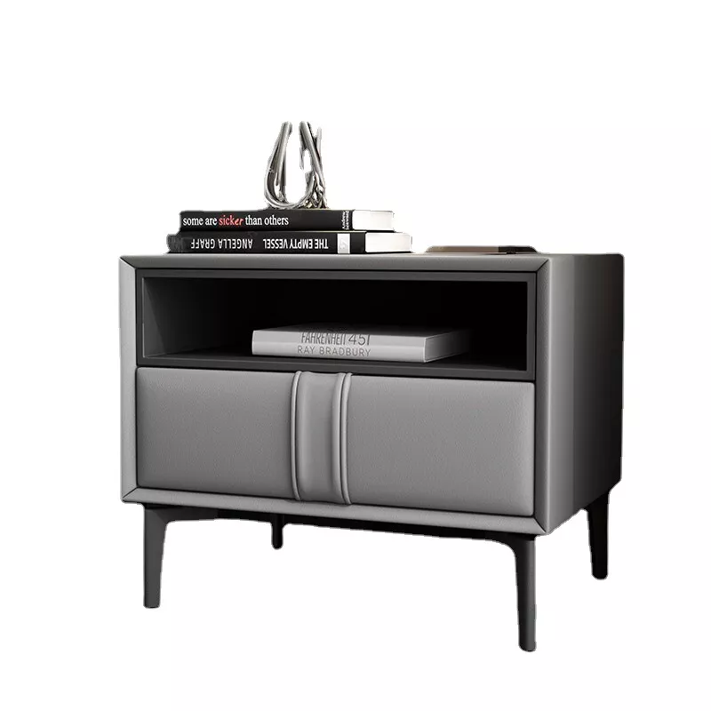 Grey Upholstered Night Table with Open Shelf–STLNT838
