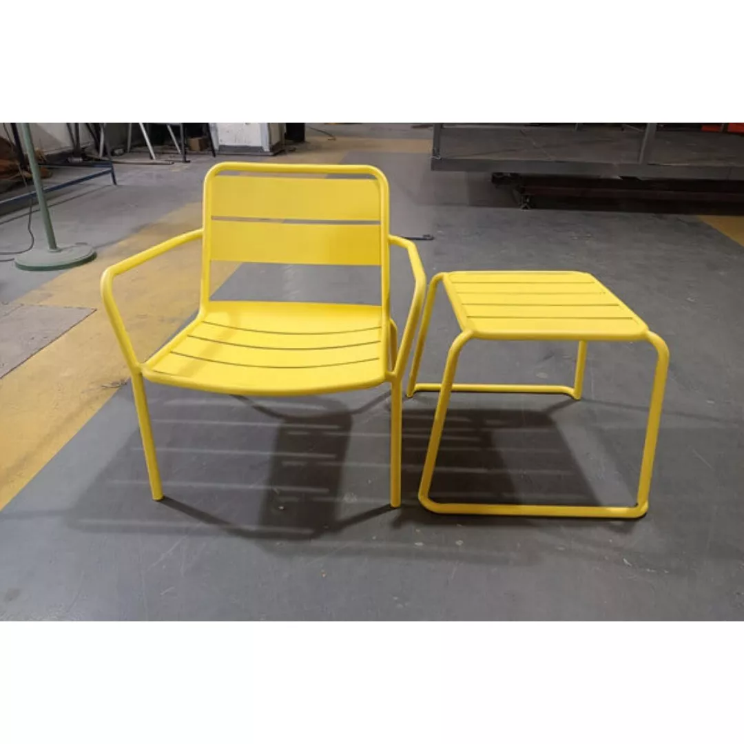 Outdoor Yellow Metal Chair & Side Table-STLOP5244