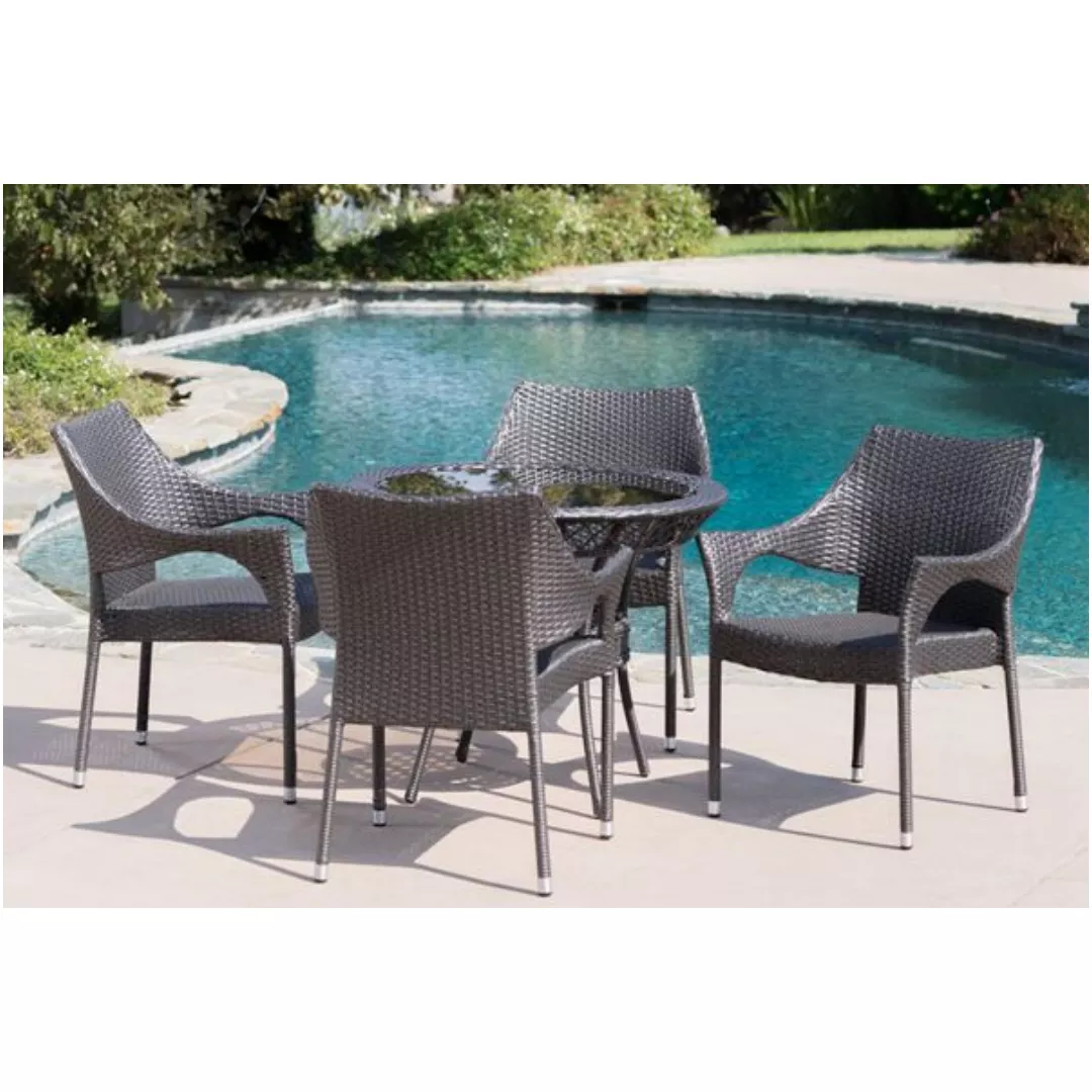 Outdoor Round Wicker Side Table with Glass Top-STLOP5320