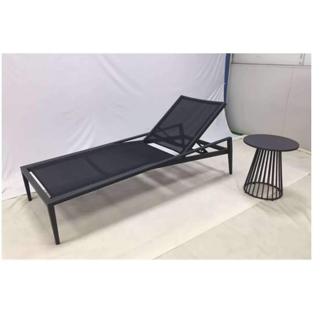 Hotel Black Mesh Outdoor Lounger with Side Table-STLOU5399