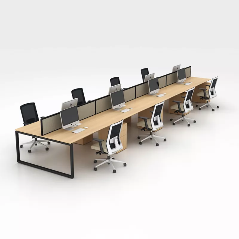 8-Seat Long Bench Workstation with Beige & Black Screens – STLWO5504