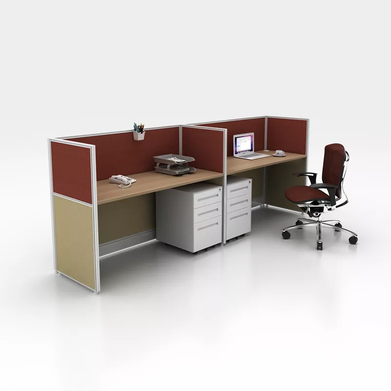 Double Seated Workstation with Red and Beige Panels – STLOT5468