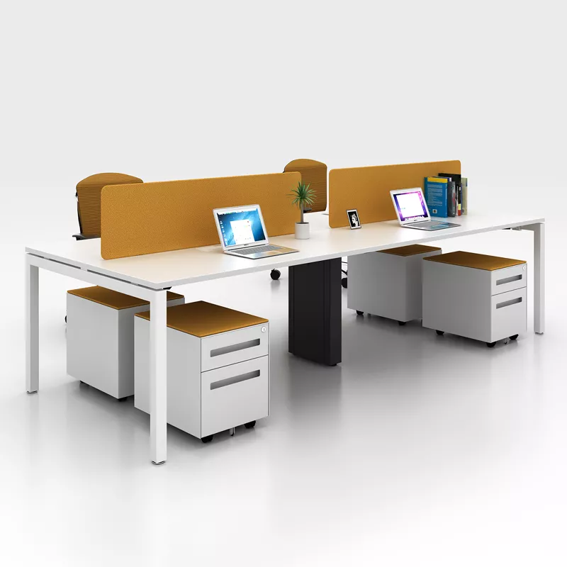 Modern 4-Seat Bench Workstation with Mustard Screens – STLWO5501