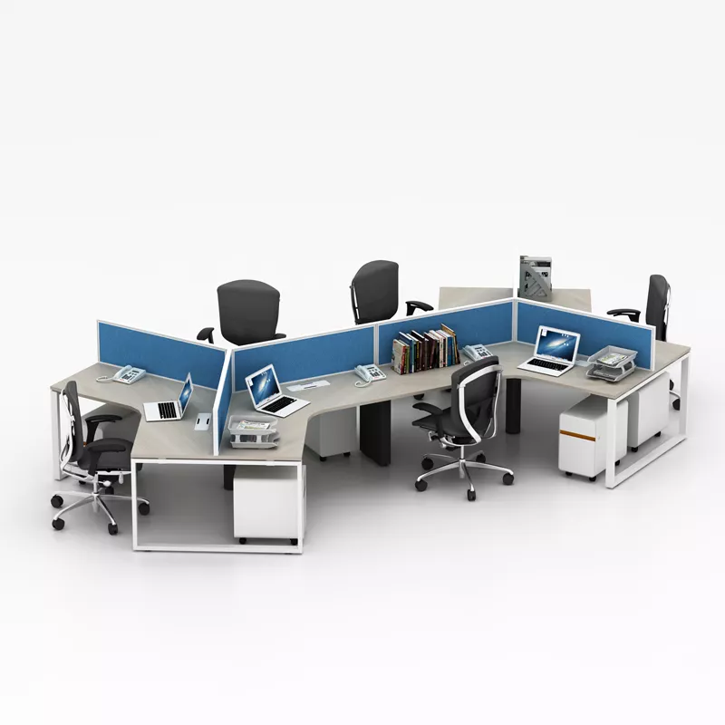Modular Workstation Cluster with Blue Acoustic Screens – STLWO5498