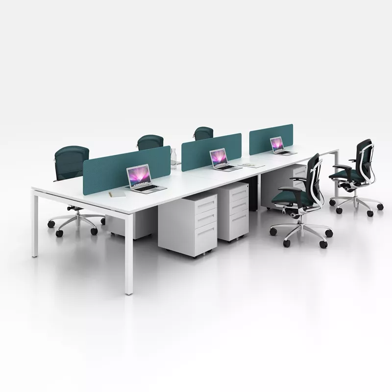 White 4-Seat Bench Workstation with Teal Screens – STLWO5500
