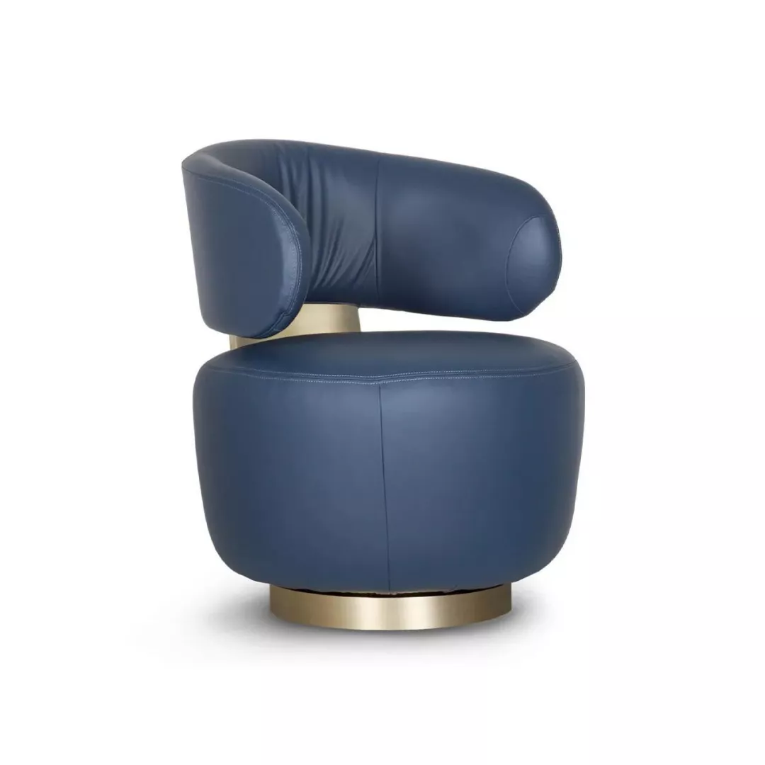 Luxurious Blue Leather Swivel Lounge Chair - STLOU6931