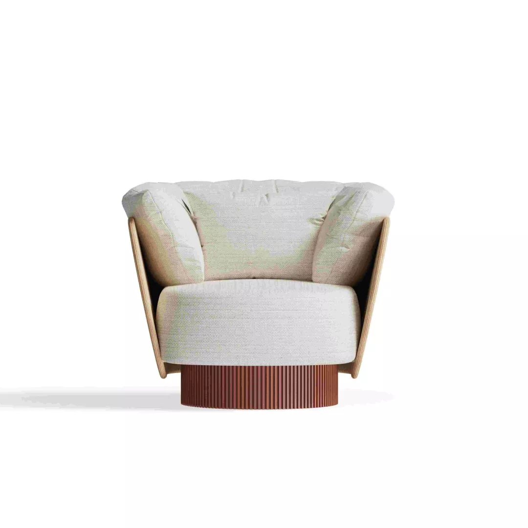 Plush White Lounge Chair with Wooden Frame - STLOU6925