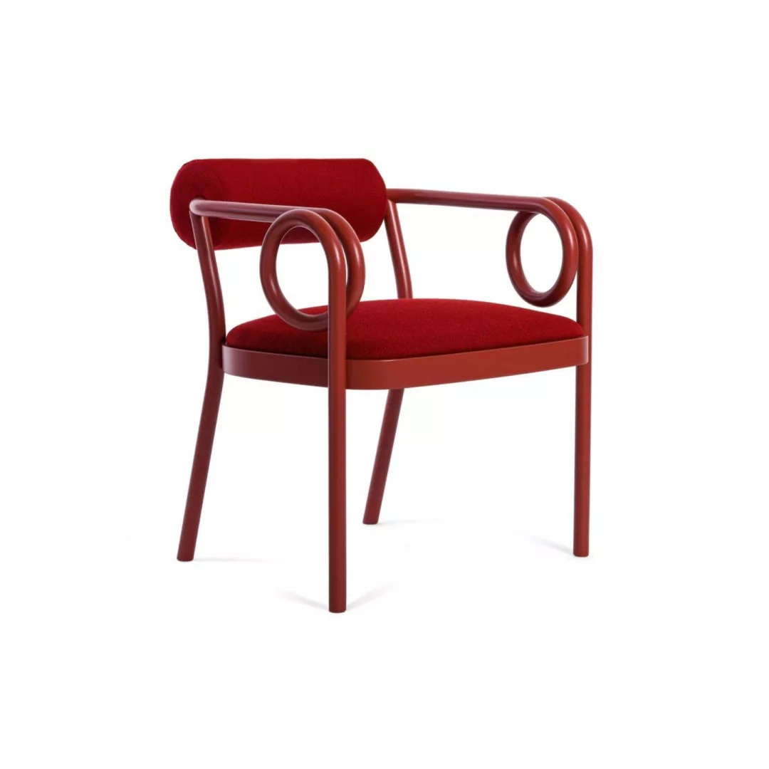 Red Metal Frame Lounge Chair with Curved Details - STLOU6932