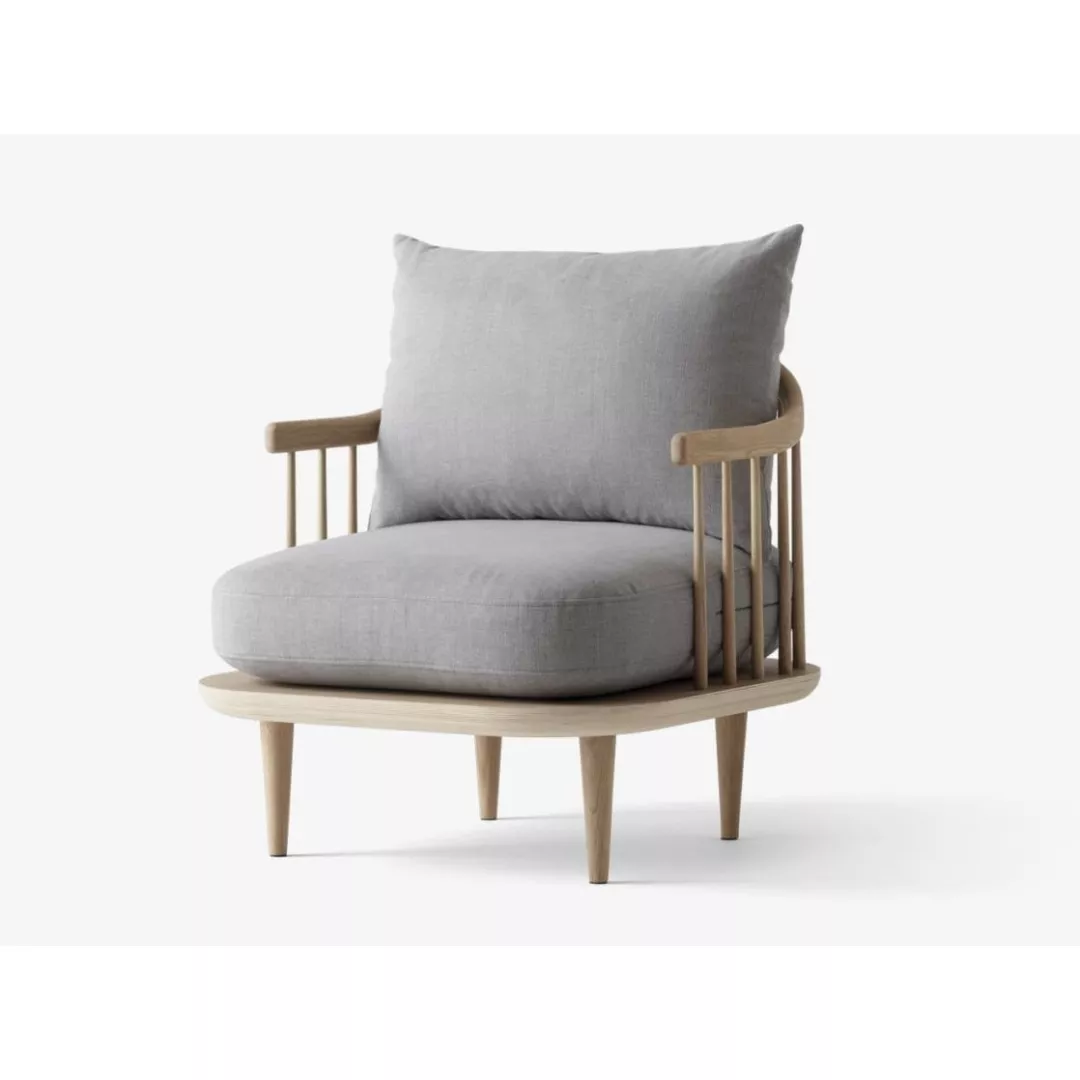 Scandinavian Style Wooden Lounge Chair with Gray Cushions - STLOU6933