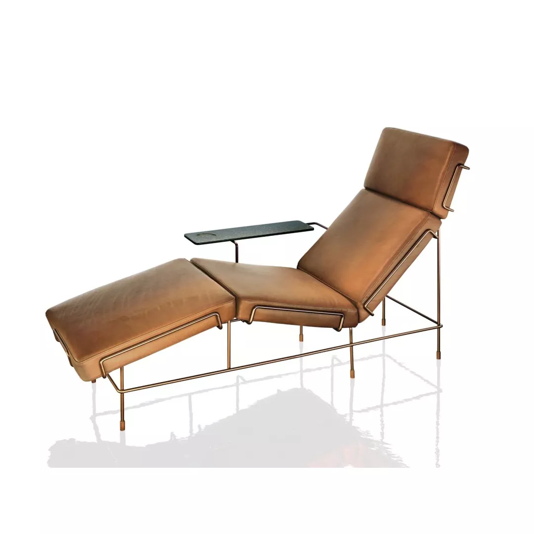 Hotel Cognac Leather Chaise with Marble Side Tray–STLSF6987