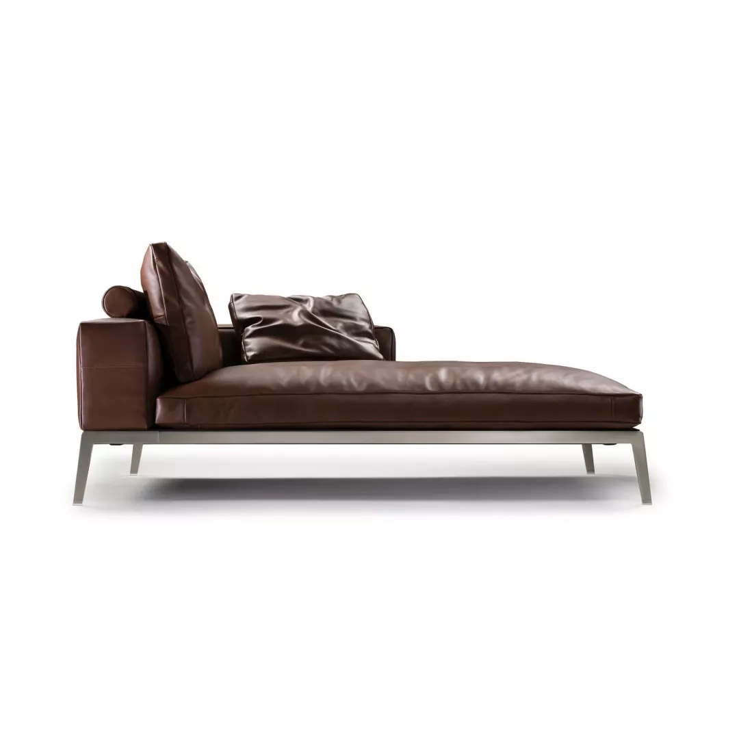Hotel Brown Leather Chaise Lounge on Metal Base–STLSF7059