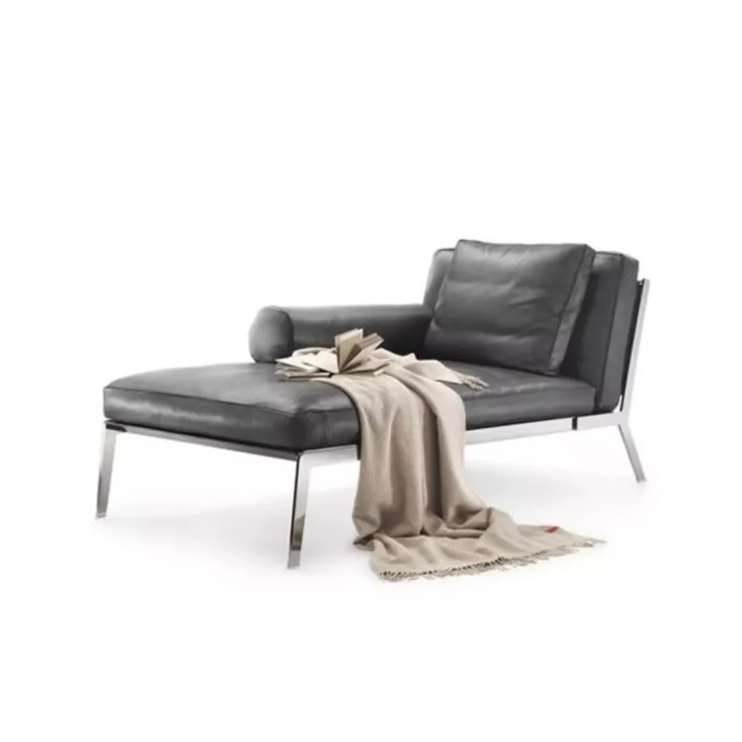 Hotel Black Leather Chaise Lounge on Steel Frame–STLSF7092