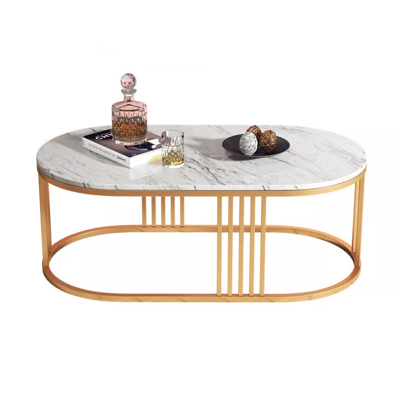 Oval Marble Coffee Table with Gold Oval Frame–STLTT7326