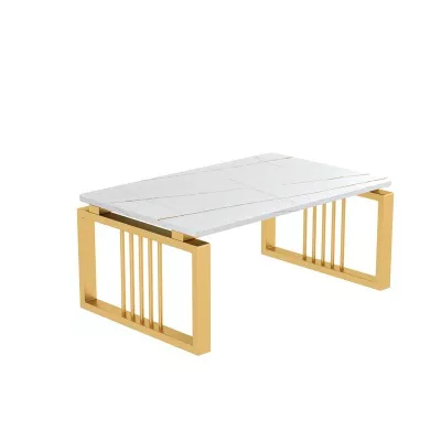 Rectangular Marble Coffee Table with Gold U-Frame–STLTT7329