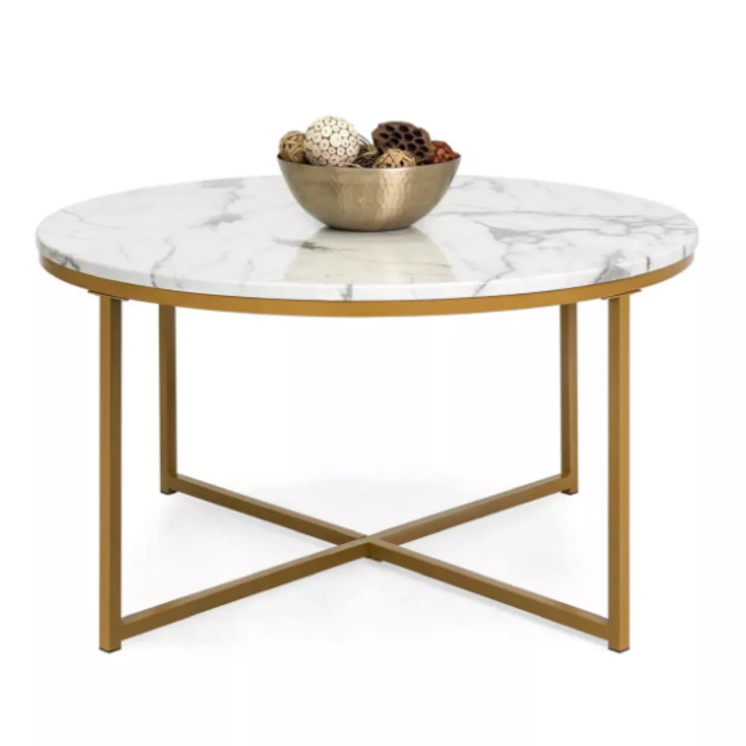 Round Marble Coffee Table with Walnut Frame–STLTT7324