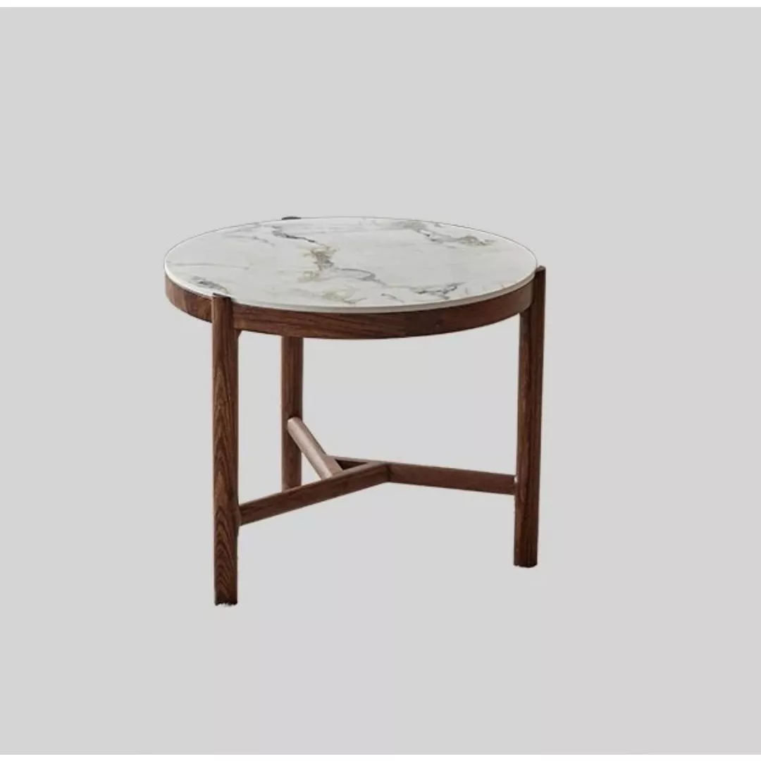Round Marble Side Table with Oak Frame–STLTT7322
